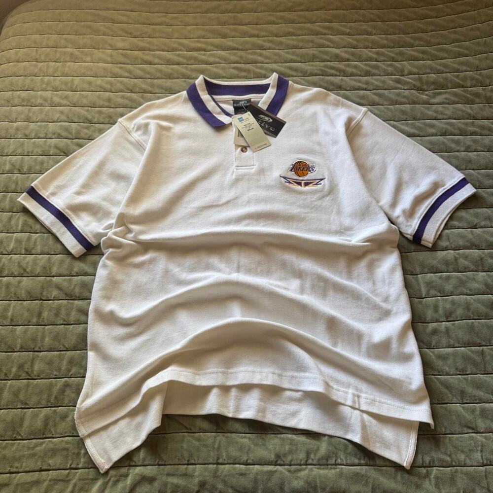 nwt vintage 2000s active la lakers embroidery white polo shirt large
